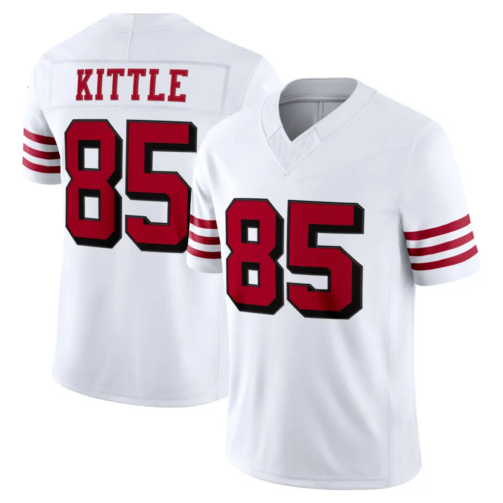 NEW Mens White and Red Custom Printed Football Shirt with Number 85 and Kittle Text Gift For Bay Sports Fans