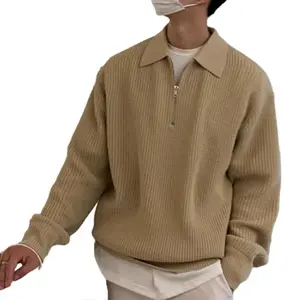 Men Half Zip Sweater - Fall Winter Lapel Sweater Knitted Zipper Pullover Soft Warm Mid Length Casual Sweater for Men Lightweight Men