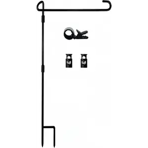 Garden Flag Pole Stand Holder, Outdoor Garden Flags with Flag Stopper and Clip, Waterproof Powder-Coated Flag Pole Holder for Outside House Yard