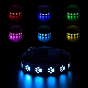 USB Rejected Pet Dog Collar, Artificial Leather Dog Glowing Neck Necklace With Paw Print Design, Suitable For Outdoor Night Safety Walking Reflective Strip Harness dog accessories