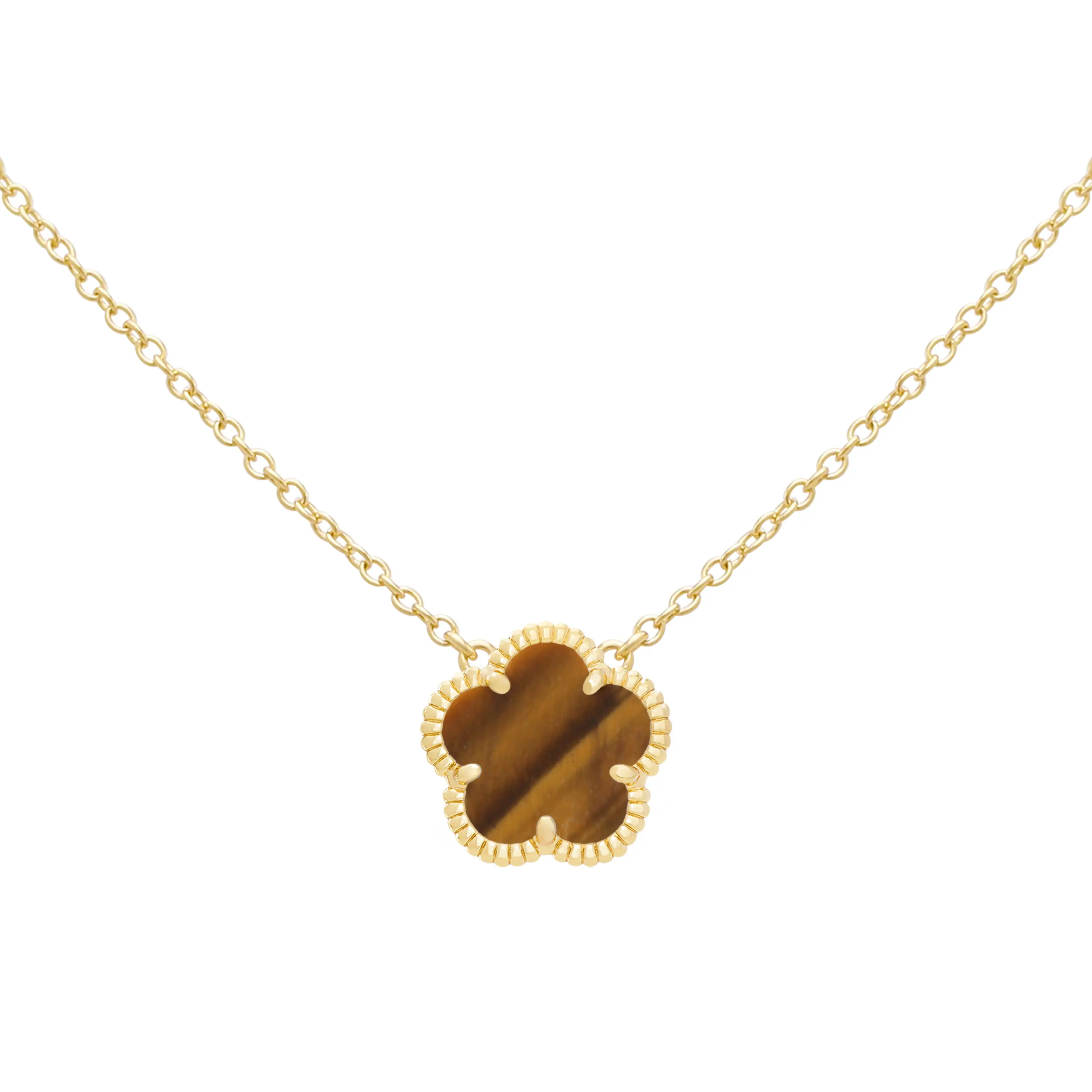 JANKUO 14K Goldplated Cubic Zirconia Double Sided Dark Sapphire Flower Necklace