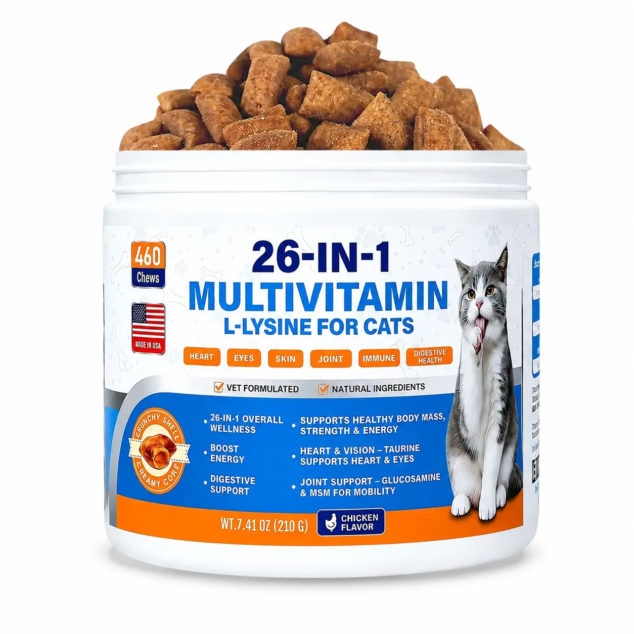 Taurine for Cats Vitamins Treats, 26 in 1 Cat Multivitamin, 460 Ct Support Joint, Skin Coat, Digestion, Essential Vitamin for Kitten Senior Indoor Cat, Immunity & Energy, Crunchy & Creamy Chew