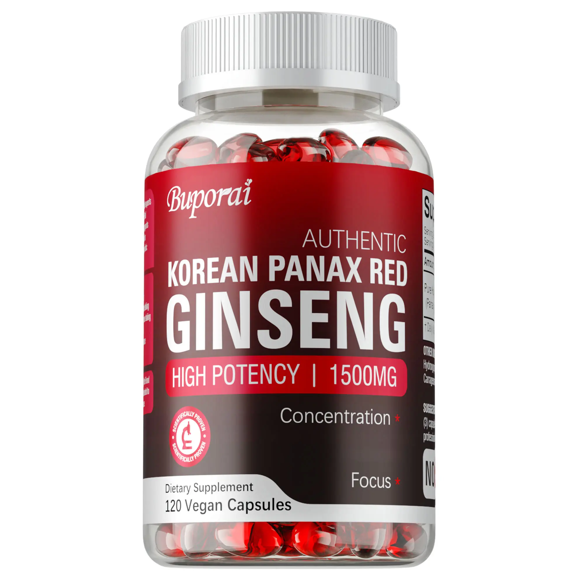 Buporai Korean Ginseng Herbal Supplements - 120 Softgels, Dietary Support with Wheat Germ Oil, Boosts Focus, Promotes Body Health