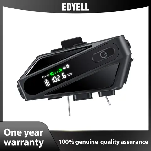 EDYELL On-Ear Motorcycle Bluetooth Headset - Compact Waterproof Plastic Motorcycle Accessories with Voice Control, Built-in Speaker, Helmet Mount, Clamping Base, Included Batteries, 13x9.5x5.5cm for Riding, Cellphones Compatibility