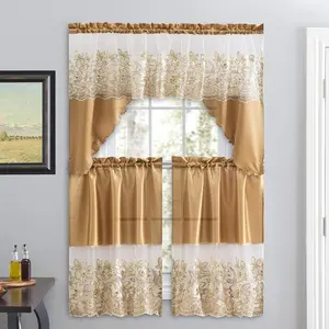 3 count Sequin Embroidered Window Curtain Set  Valance and Tiers  Kitchen, Living Room, or Bathroom Curtains