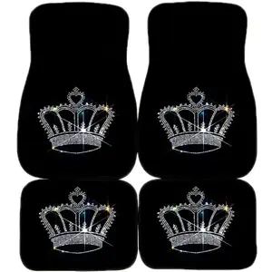 Crown Pattern Car Floor Mat, 4 Counts/set Rhinestone Decor Car Interior Decorative Floor Mat, Universal Car Interior Accessories for Women, Men Gifts, Car Mats