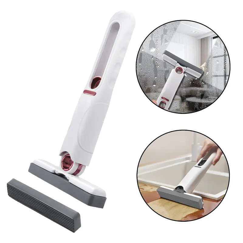 Handheld Cotton Floor Cleaner Mop - Lightweight, Machine Washable Mini Mop with 2 Sponge Pads, 1 Squeeze Handle, Wet & Dry Cleaning System for Bathroom, Kitchen