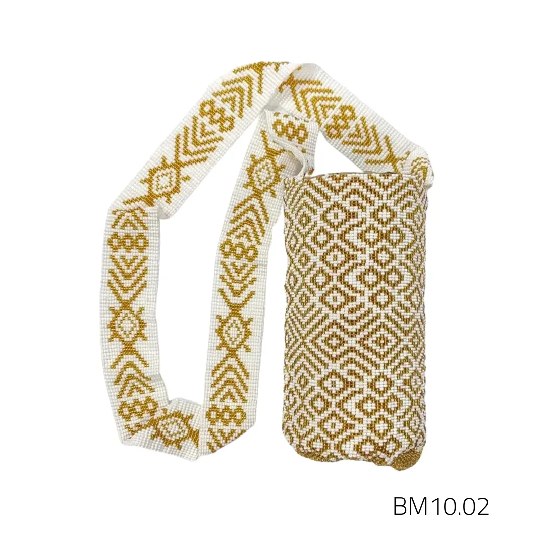 ClaudiaG Beaded Mochila #2 BM10.02 - Handwoven Cotton Geometric Patterned Bag with Seed Beads from Embera-Chami Community