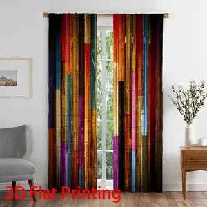 2pcs 2D Flat Printing Curtain, Christmas Decoration Curtain, Colorful Wood Board Pattern Door Curtain, Festive Home Decor, Window Decorations Supplies, Interior Decoration Accessories