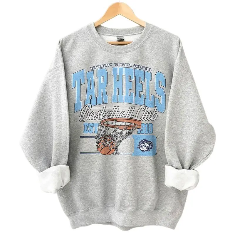 Vintage North Carolina Tar Heels Basketball Team Sweatshirt, Graphic University Tournament Sweatshirt, Gift Top Cotton For Fan, Men, Women, Gift For Football Fans