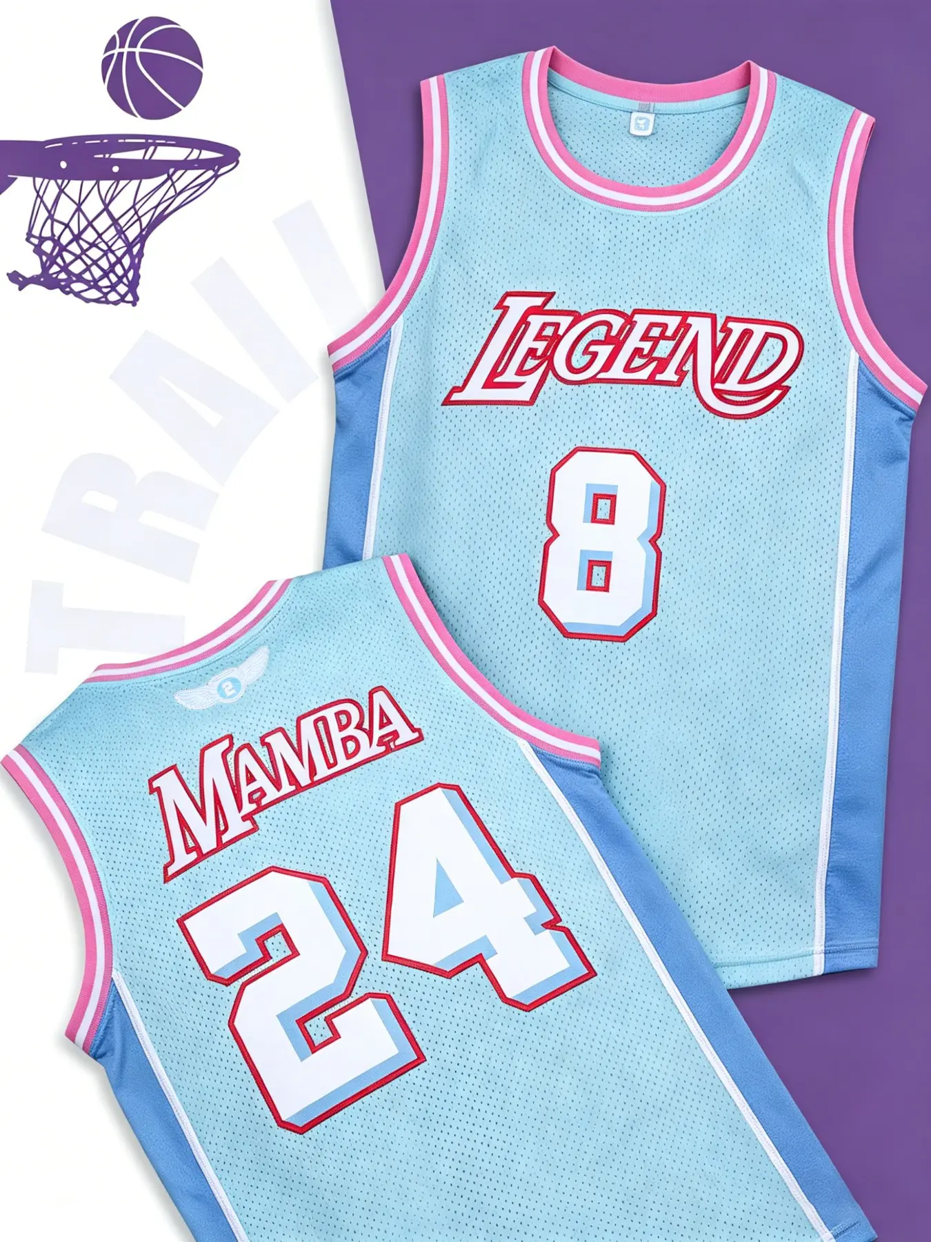 Men's Basketball Jersey 8-24 Blue, Vintage Embroidered Breathable Training Uniform, Sports Jersey, Sleeveless Top, Sizes S-Xxxl, Casual Loose Fit, Classic Throwback Jersey, Sports Clothing
