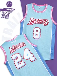 Men's Basketball Jersey 8-24 Blue, Vintage Embroidered Breathable Training Uniform, Sleeveless Top, Sizes S-Xxxl, Casual Loose Fit, Classic Throwback Jersey