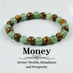 Money Attraction Bracelet with Green Aventurine & Tiger Eye - Elegant Design blue friendship bracelet beaded jewelry protection bracelet encouragement gift Elastic Band fashion artificial bracelet of the day Crystal Bracelet for Women Men summerwins