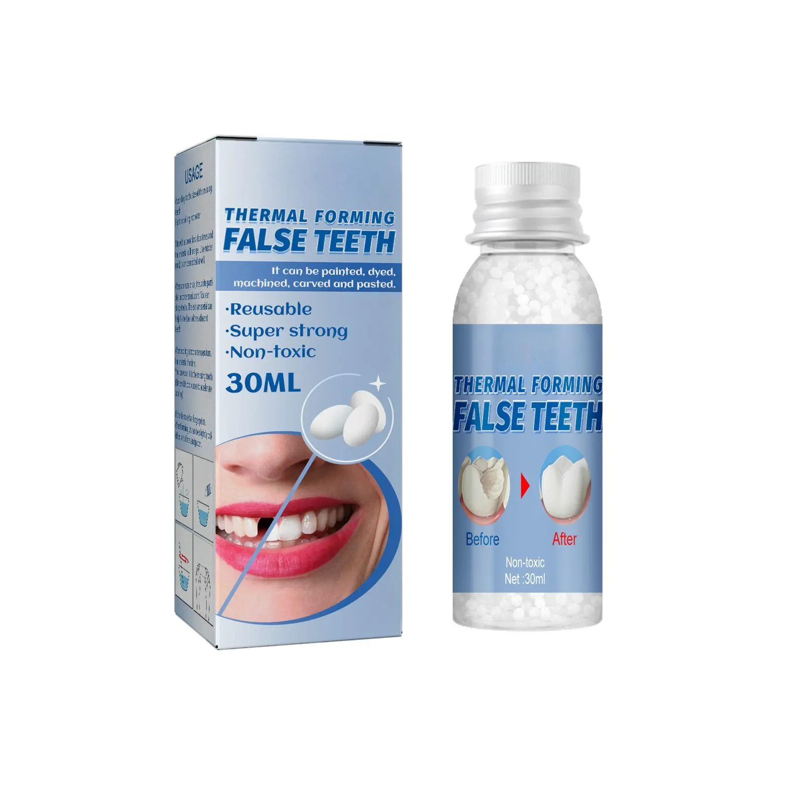 Moldable Dental Gel Dentures Temporary Fillings Kit for Cavities Broken Teeth & Dentures Oral Restore Shapeable Teeth Cover 30ML
