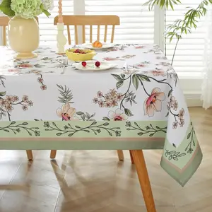 Summer Cherry Blossom Sage Green Tablecloth, Rectangular Table Cloth Anti-Wrinkle Spill Resistant, Easy Care Stain Resistant Table Cover(52*70 inch)