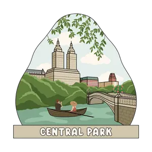 Central Park 3D Wooden Souvenir Magnet - Custom New York City Scene with Rowboats Bridges & San Remo Towers Eco Friendly Gift