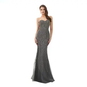 Grey Mermaid With Detachable Train Evening Gown