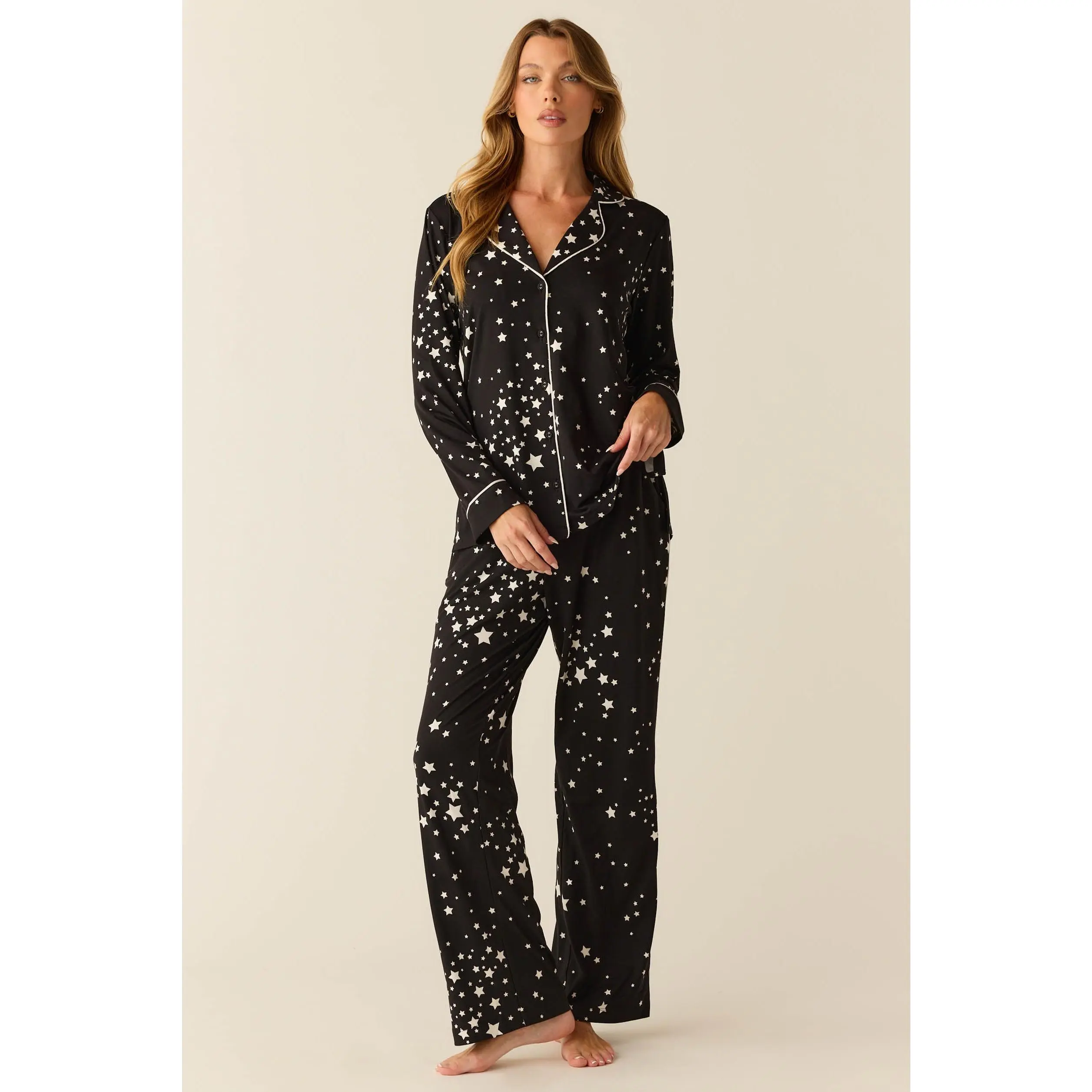 Winter Cloud Jersey PJ Set in Black Stars