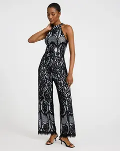 EXPRESS x bebe Lace Color Block Halter Jumpsuit