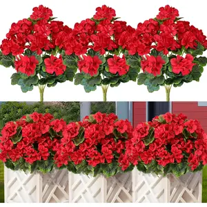 4-Pack Highly Realistic Artificial Geranium Silk Flower Arrangement, Weatherproof & UV Resistant Artificial Greenery, Decorative Fake Flower Bouquet for Outdoor Balcony, Indoor Vase Decoration, Arrangement Artificial Flowers, Artificial Flowers Decorative