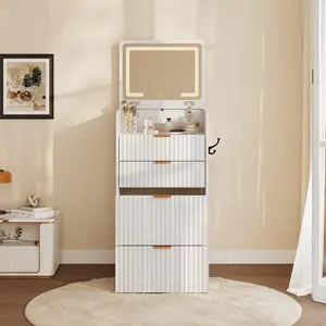 3 in 1 Vanity Desk with 3 Drawers and Rolling Stool Compact Vanity with Flip Top Mirror and Lights Modern Small Makeup Vanity Table with Charging