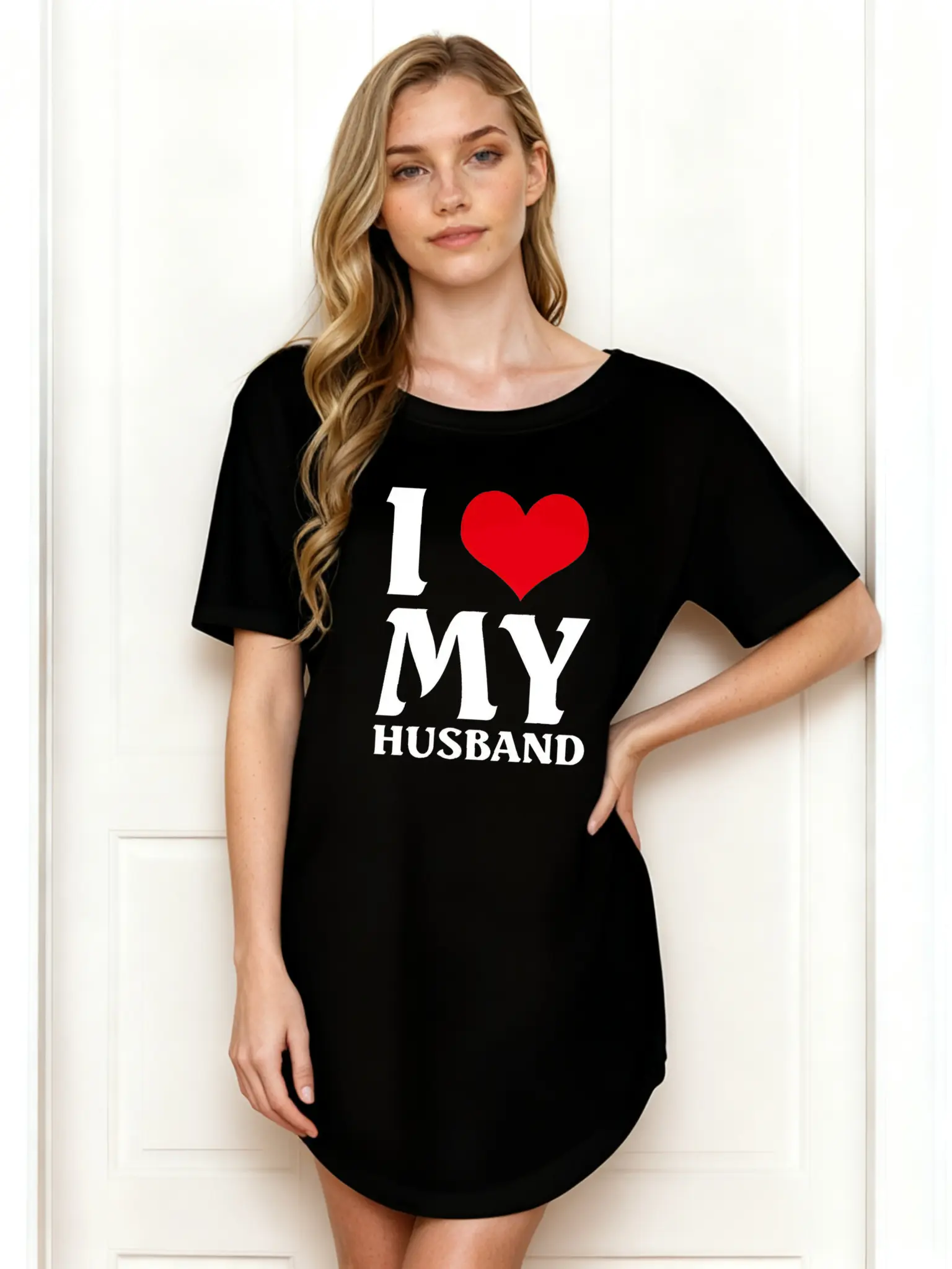 Women's Casual Summer Dress, I Love My Husband Print, Loose Fit, Breathable, Comfortable, Wear-Resistant, Wrinkle-Resistant Daily Wear