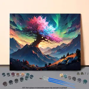 Tree Pattern Oil Painting Kit without Frame, 1 Set DIY Oil Painting Kit by Numbers with Brush, DIY Painting Supplies for Beginner Adults