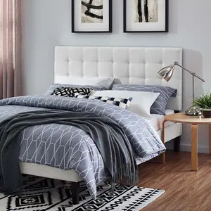 Modway Paisley Tufted Full / Queen Upholstered Linen Fabric Headboard in White