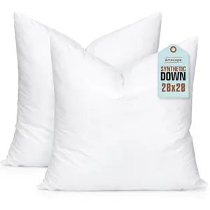 Artscope Synthetic Down Pillow Insert, 28x28 Down Alternative Throw Pillow Insert. Ultra Soft Fluffy Sleeping Pillow with 100% Cotton Cover, Decorative Pillows Set of 2-White.