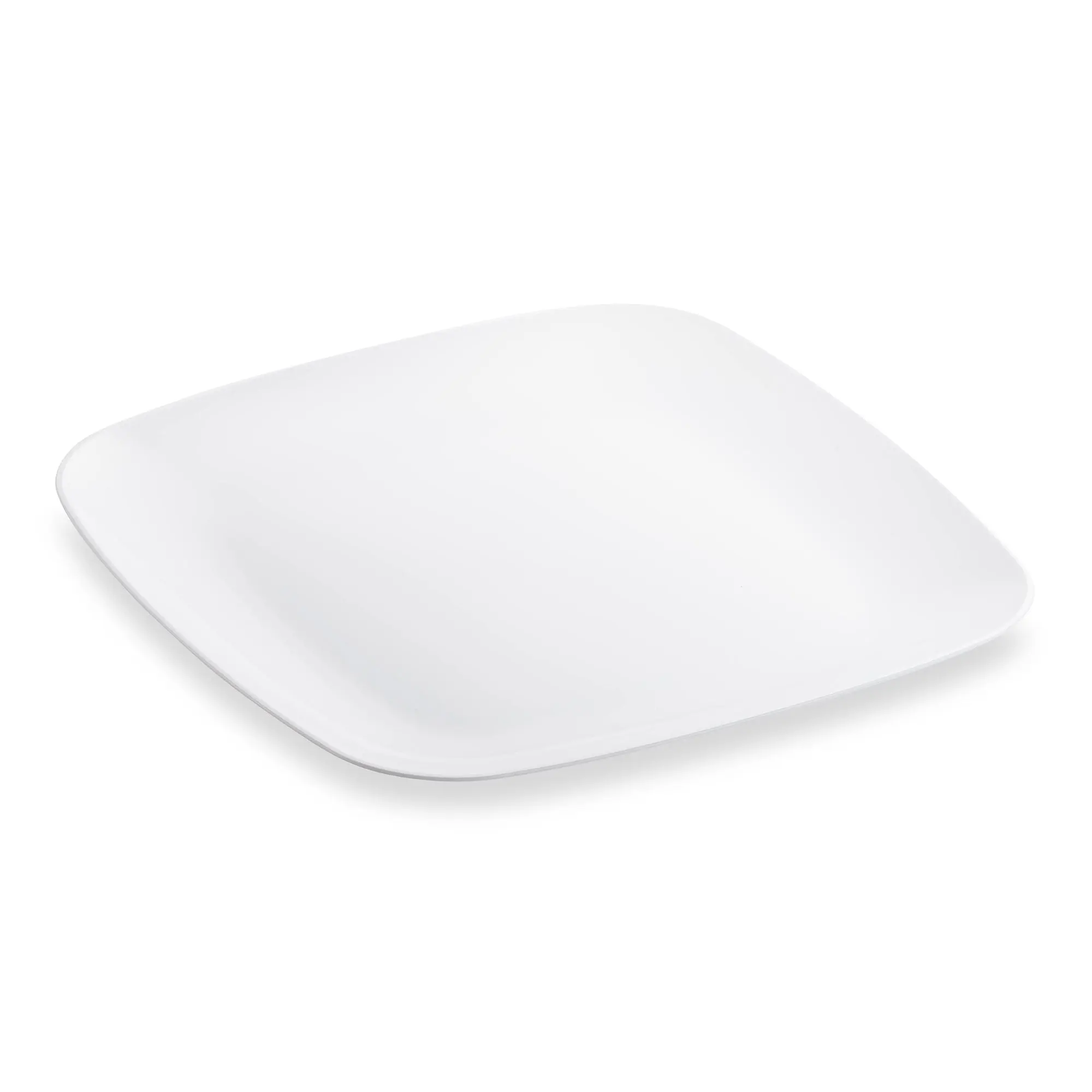 Solid White Flat Rounded Square Disposable Plastic Dinner Plates (10")