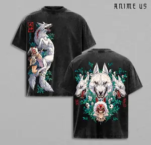 Retro Limited Princess Mononoke Wolf God T-Shirt Washed Vintage, Anime Ghibli Oversize Streetwear Tee, San & Moro Wolf Spirit Graphic Shirt, Unisex Heavyweight Cotton Top for Fans