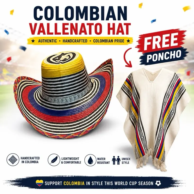 Colombian Vallenato Hat + FREE Colombian Poncho