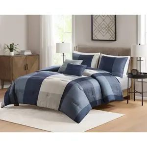 5pc Queen Plaid Bedding Set Blue