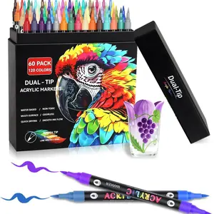 120 Color Dual Tip Acrylic Paint Markers, Brush Head & Fine Point, for Wood Stone Rock Glass Ceramic, DIY Crafts School Supplies