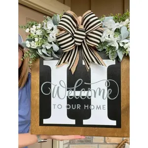 Letter & Leaf Design Door Hanger, Personalized Welcome Door Hanger, Home Decor for Front Door, Festive & Party Supplies, Ornaments,Suitable for all year round, welcome to our home, perfect for farmhouse porch decoration, housewarming, wedding gifts