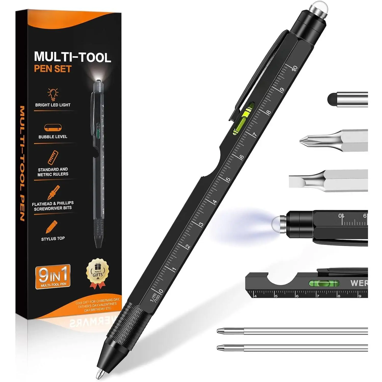 Stocking Stuffers for Men Gifts,Gifts for Men, 9 in 1 Multitool Pen, Christmas Gadgets Gifts for Dad from , Birthday  for Him,Gifts for Adults Husband, Boyfriend, Grandpa (Black)