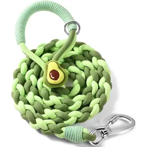 4FT Heavy Duty Braided Rope Dog Leash, Soft Cotton Design with Locking Clip for Medium & Large Dogs Ideal for Walking & Training Green Avocado Plush