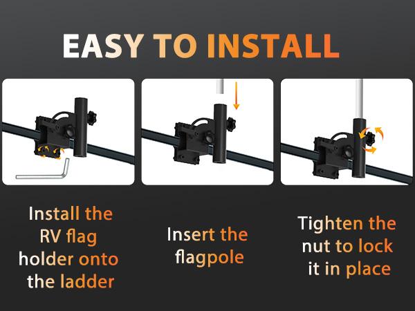 Adjustable RV Flag Pole Mount, Heavy-Duty RV Flag Holder for 1"–1.5" RV Ladders, Fits 1"–1.25" Flagpoles, Vertical & Horizontal Installation, Durable Camper Flag Mount