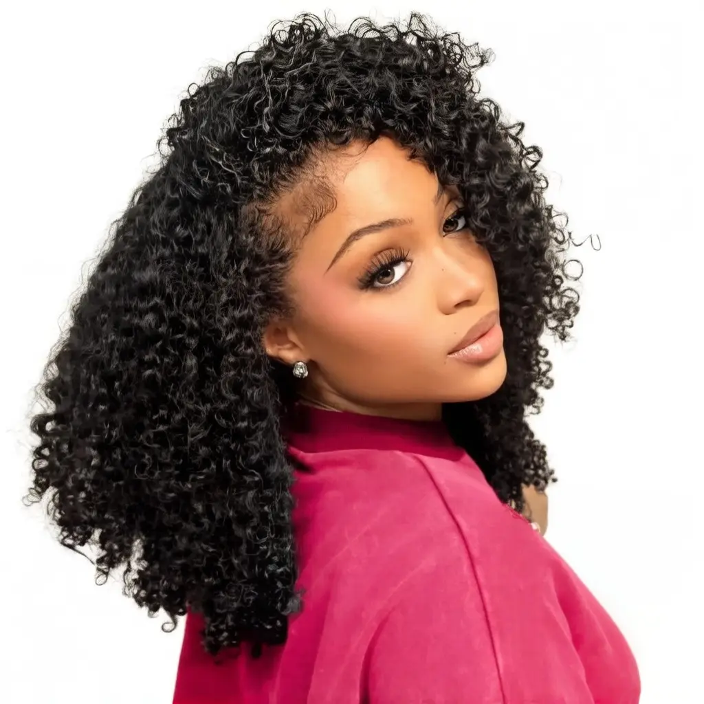 PUHPUH Hair Curly Half Wig 3 In 1 Wear Go Glueless 250 Density Human Hair 16 Inch Drawstring Seamless Flip Over Curly Half Wigs For Women Headband Wig Beginner Friendly Natural Black No Lace No Glue #SummerVibes
