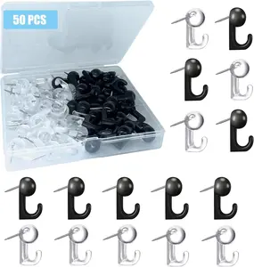 50PCS Push Pin Hooks for Cork Board & Photo Wall – Decorative Plastic Head Thumb Tacks for Bulletin Boards, Home Office & School Supplies, Black & Clear
