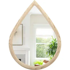Irregular Wall Mirror Wood Frame Rustic Teardrop Wall Mirrors Decorative Irregular Mirrors for Bedroom Living Room Bathroom 16x20 Inches Natural Color