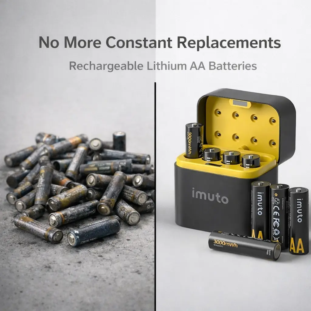 Never Buy AA Batteries Again – IMUTO Rechargeable Lithium AA Batteries 8-Pack with Charger, 1.5V 3600mWh