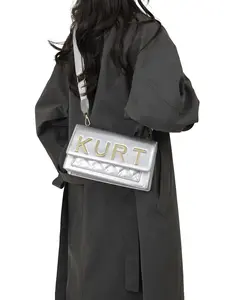 New Fashion Casual Custom Letter Metal Buckle Crossbody Shoulder Bag, Modern Solid PU Material, All Season Accessory for Women