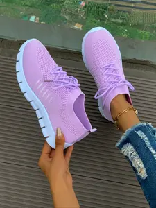 Breathable Women's Tennis Shoes, Lightweight Comfortable Casual Sneakers, Contrast Color Laces Design, Non-Slip Outdoor Sports Shoes