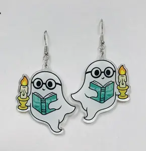 ghost with book and candle Halloween earrings