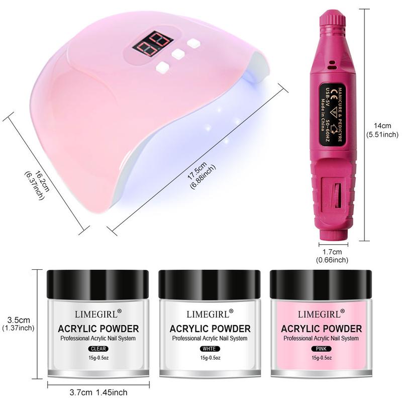 LIMEGIRL Acrylic Nail Set for Beginners Everything Nail Set U V Lights and Grinders Professional Acrylic Powder Glitter Decoration Nail Art Starter Set Gifts for Ladies xxx l acrylicnails nail  kit  for  beginners