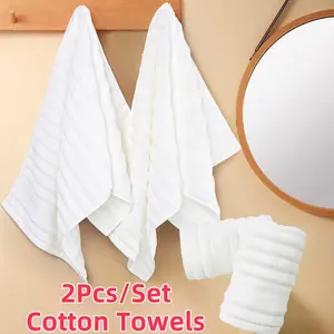 2-Piece Quick-Dry Striped Towel Set,13” x 29” Towels,Absorbent Polyester & Nylon Blend Bathroom Essentials,Perfect for Home,Hotel & Spa Cotton Hand