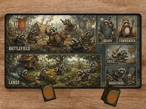 [2 Samples] Raccoon King Panda Trash Farming Playmat Mousepad Funny Magic The Gathering Game Mat Mousepad Gaming Desk Mat