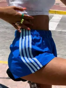 Women's Quick-Dry Breathable Sport Shorts, Summer Vintage Casual Loose Fit Elastic Waist Wide Leg Pants, Thin Striped Design