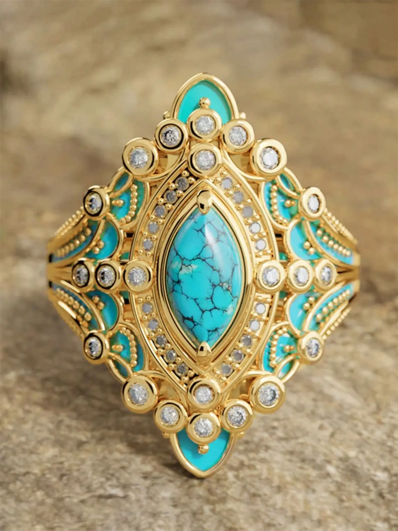 1 PC Luxury Cubic Zirconia & Faux Turquoise Ring For Women For Wedding Engagement Party Jewelry Accessories Valentine's Day Gift
